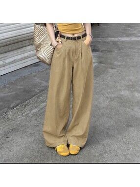 Pleated Dress Pants Womens M Tan Wool